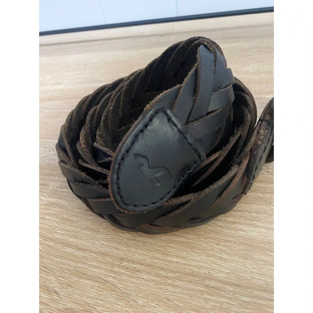 Hollister Braided Leather Belt Unisex 39 Inch Brown Woven Boho Western Y2k Indie